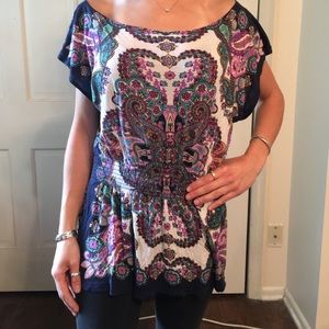 Festival style bohemian top smocked waist size s